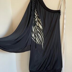 Chic Black One-Shoulder Dress with Zebra Print